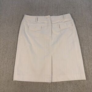 IDAO White Denim Cotton Pencil Skirt Size 7 Patch Pockets Textured